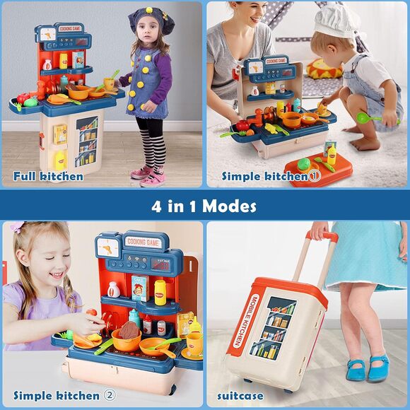 4-in-1 Mobile Kitchen Playset 41PCS Travel Luggage Cooking Toddlers Girls Boys - Picture 10 of 12